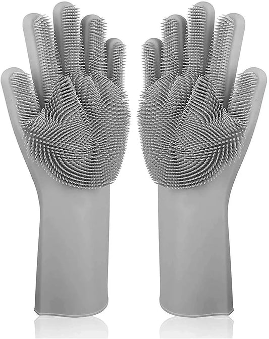 1 Pair Dishwashing Cleaning Gloves Magic Silicone Rubber Dish Pet Washing Glove for Household Scrubber Kitchen Clean Tool Scrub